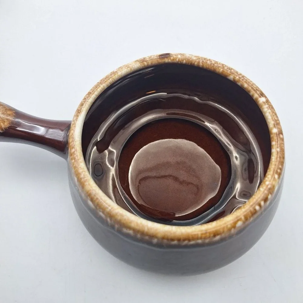 McCoy Pottery Onion Soup Bowl Brown Drip Glaze Handle‎ USA Vintage